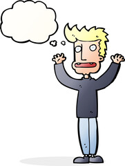 cartoon stressed man with thought bubble