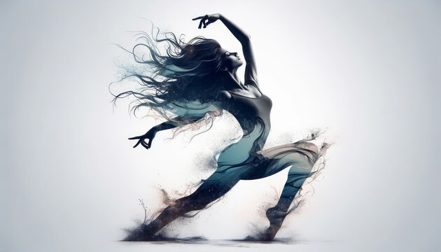 Ethereal Female Form with Dynamic Splashes and Dance Motion