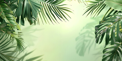Fototapeta na wymiar Colorful Background with Tropical Palm Leaves, Vibrant Color Background with copy space- Ai Generated