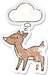 cartoon deer and thought bubble as a distressed worn sticker