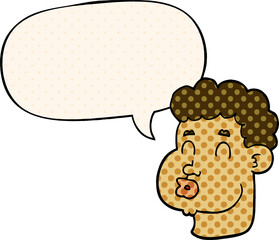 cartoon male face and speech bubble in comic book style