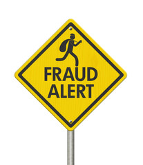 Fraud Alert message on warning road sign