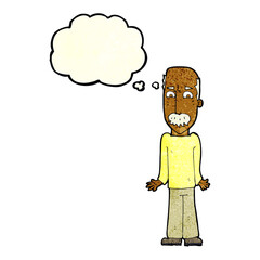 cartoon dad shrugging shoulders with thought bubble