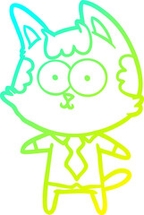 cold gradient line drawing happy cartoon cat office worker