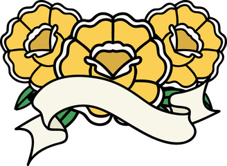 tattoo with banner of a bouquet of flowers