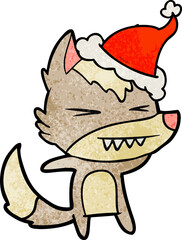 angry wolf textured cartoon of a wearing santa hat