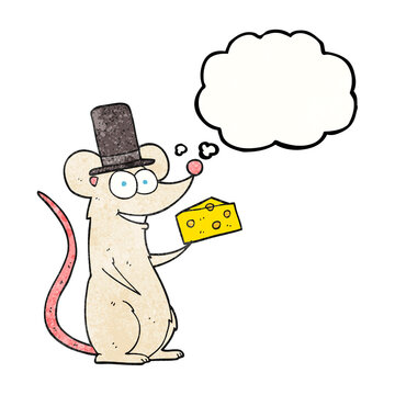 thought bubble textured cartoon mouse with cheese