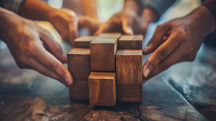 Teamwork network and community concept with wooden blocks generative ai