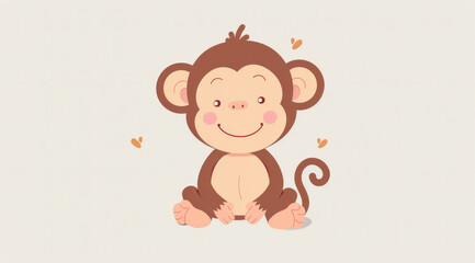 Obraz na płótnie Canvas Monkey, illustration and digital art of an animal isolated on a background for poster, post card or printing. Cute, creative and drawing of a cartoon character for wallpaper, canvas and decoration