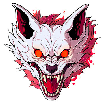 t-shirt design icon logo fox mask character scary transparent background, art