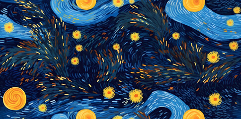 Seamless pattern of sky in style of Van Gogh Starry Night