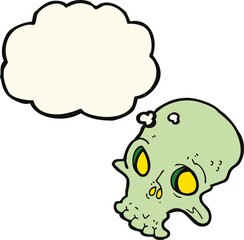cartoon spooky skull with thought bubble