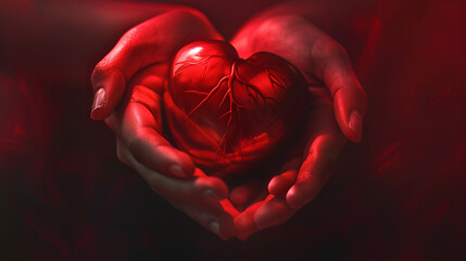The concept of charity love donate and helping hand, Hand giving red heart generative ai