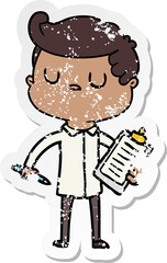 distressed sticker of a cartoon aloof man