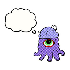 thought bubble cartoon alien wearing hat