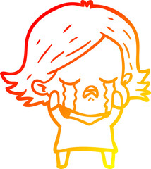 Fototapeta premium warm gradient line drawing cartoon girl crying