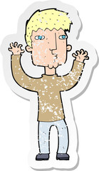 retro distressed sticker of a cartoon anxious man