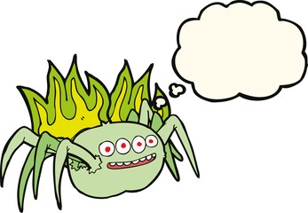 cartoon spooky spider with thought bubble