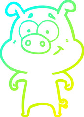 cold gradient line drawing happy cartoon pig