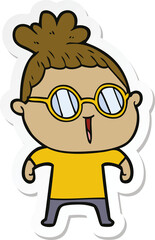 sticker of a cartoon woman wearing spectacles