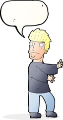 cartoon nervous man with speech bubble