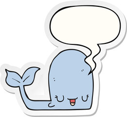 cartoon happy whale and speech bubble sticker