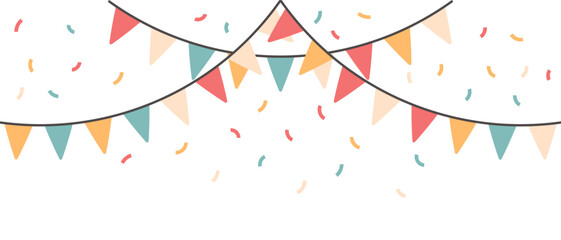 Festive garlands with multi-colored flags and confetti. Festive background for the holiday. Vector