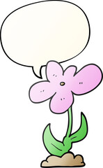 cartoon flower and speech bubble in smooth gradient style