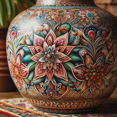 Illustration of a vase with colorful flower patterns
