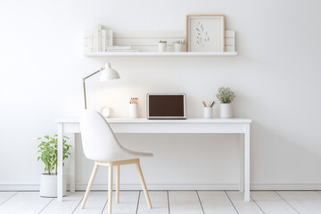 Modern home workspace with ergonomic furniture and minimalist design, ideal for remote work. Comfortable and stylish setup for increased productivity