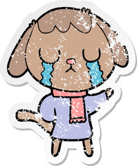 distressed sticker of a cute cartoon dog crying