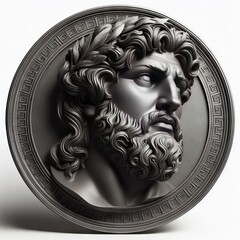 Ancient Greek style head on a disk
