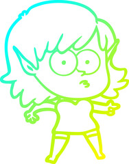 cold gradient line drawing cartoon shocked elf girl