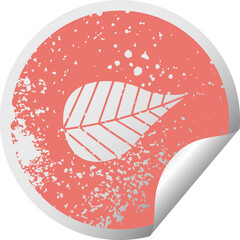 distressed circular peeling sticker symbol green leaf