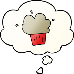 cartoon muffin and thought bubble in smooth gradient style