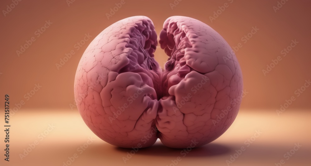Aufkleber 3d rendering of a human brain, split in half, against a gradient background