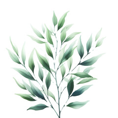 Fototapeta na wymiar a cluster of green and blue leaves in various shapes and sizes, painted in a watercolor style on a light gray background. The soft colors and textures create a calming and peaceful scene.
