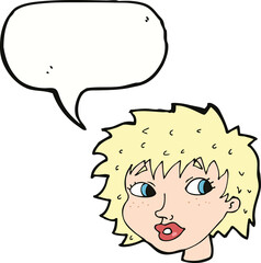 cartoon surprised woman with speech bubble
