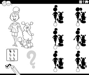 shadow activity with cartoon girl and her dog coloring page