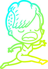 cold gradient line drawing cartoon cool hipster girl talking