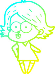 cold gradient line drawing cartoon girl pouting