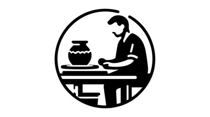 Ceramist man making ceramic pots, craft hobby or profession vector Illustration on white background