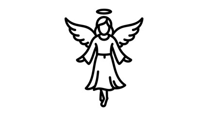 angel minimalistic christmas symbol line icon black on white background