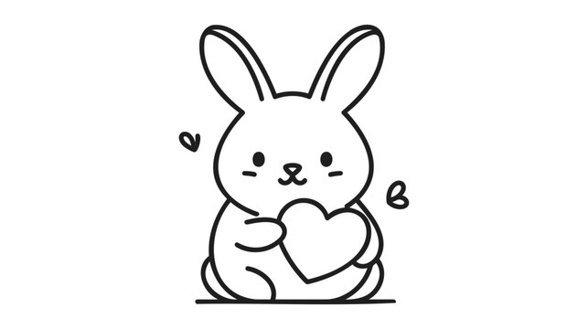 Small lovely rabbit holds love heart. vector illustration on white background