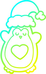 cold gradient line drawing cute christmas penguin