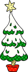 cartoon doodle snowy christmas tree