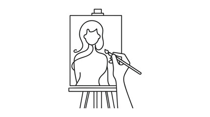 drawing of a woman on a canvas by hand. vector illustration on white background