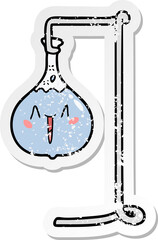 distressed sticker of a happy cartoon science experiment