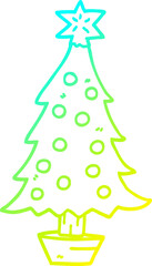 Fototapeta na wymiar cold gradient line drawing cartoon christmas tree