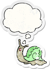 cute cartoon snail and thought bubble as a distressed worn sticker